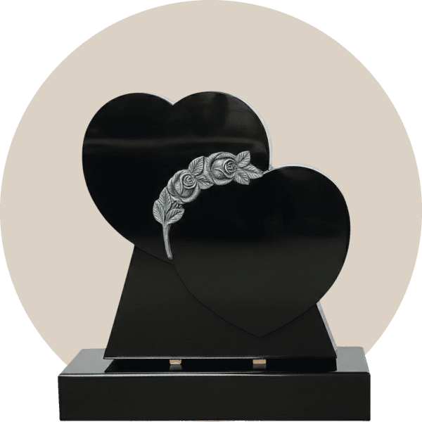Black Rose Carved Double Heart Headstone
