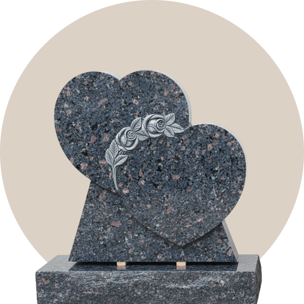 Black Rose Carved Double Heart Headstone
