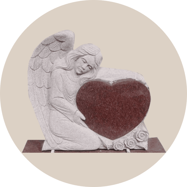 angel headstone with heart